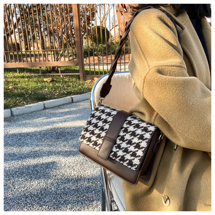 Trolis Houndstooth Bag for Women2024New Trendy Korean Version Niche Versatile Single Shoulder Crossbody Fashion Small Square Bag