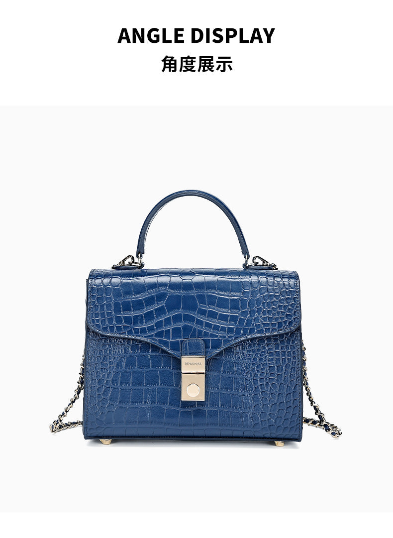 European and American Retro Small Square Bag Fashion Simple Handbag Crocodile Pattern Crossbody Kelly Bag Versatile Crossbody Bag Light Luxury Trend