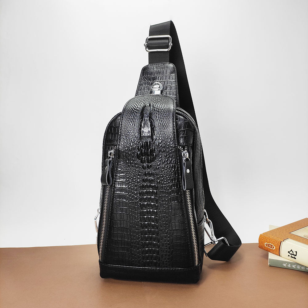 Genuine Leather Men's Chest Bag with Combination Lock, Single Shoulder Crossbody Bag, Top Layer Cowhide Texture, Sports Small Backpack, Crossbody