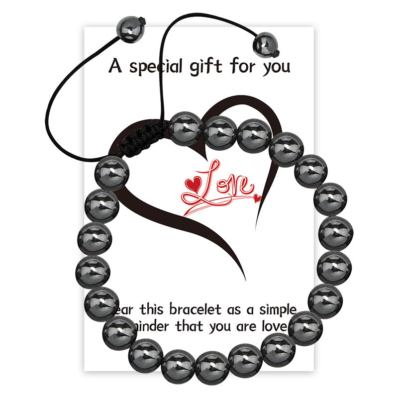 New Couple Card Bracelet Pink Quartz Volcanic Stone White Pine Heart Magnet Pink Quartz Couple Bracelet