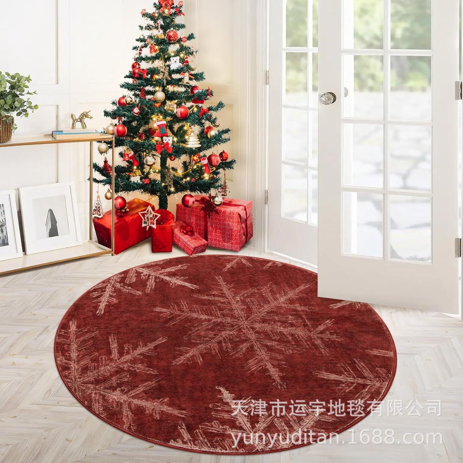 Christmas Carpet Round Living Room Crystal Velvet Floor Mat Christmas Decoration Atmosphere Mat Christmas Tree Floor Mat Customizable