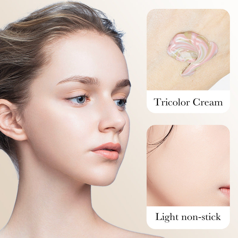 Makeup SADOER Three-color Rainbow Primer Brightening Skin Tone Sunscreen Makeup Base  Wholesale