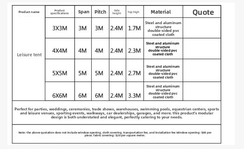 Outdoor Garden Aluminum Alloy Pointed Top Tent European Style Aluminum Pole Tent Car Show Wedding Exhibition Banquet Tent Four Corner Canopy
