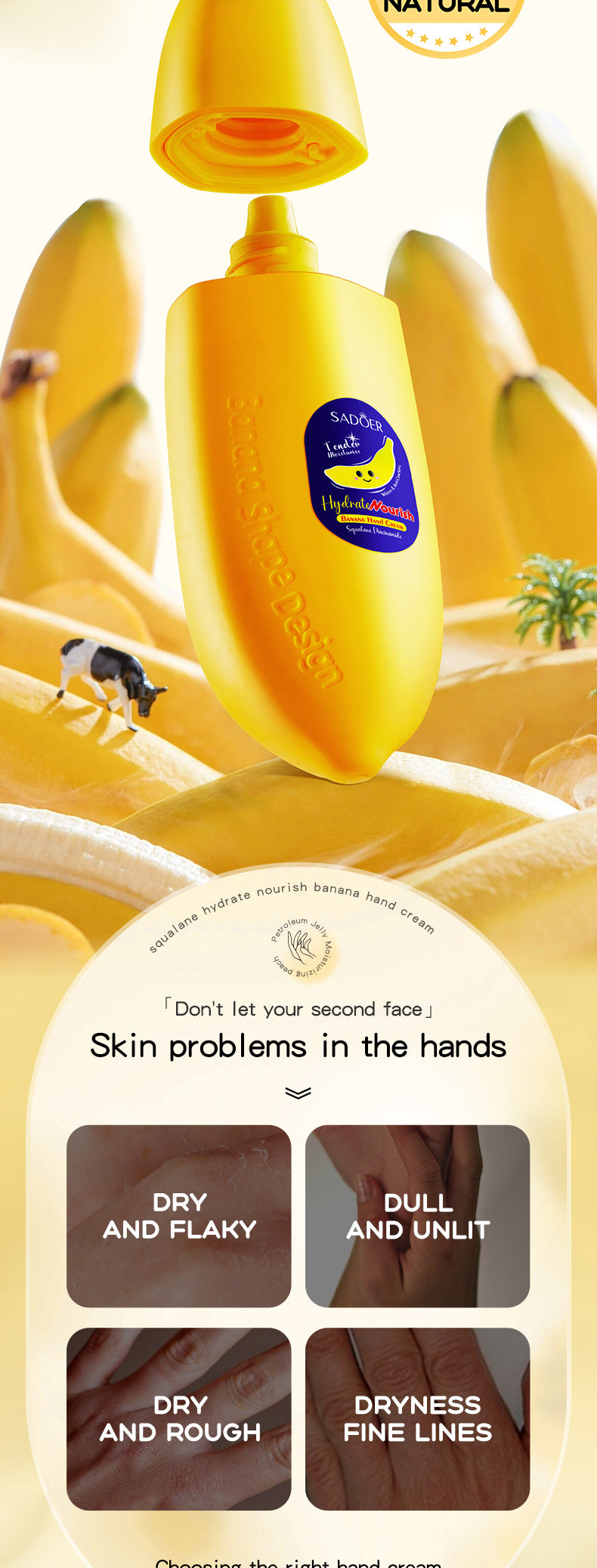 Banana Squalane Hydrating Hand Cream SADOER Autumn and winter nourishing hand cream cross-border foreign trade wholesale