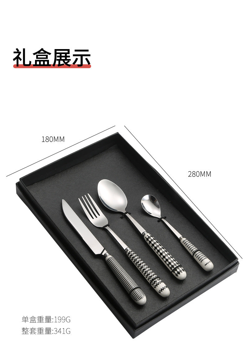 410Stainless Steel Cutlery Restaurant Creative Hepburn Style Ceramic Handle Knife Fork Spoon Tea Spoon Set Western Steak Knife Fork