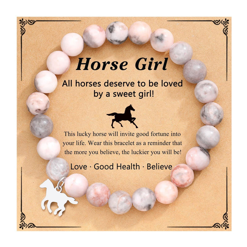 Women's Blue Jade Magnetic Spacer Bracelet Natural Stone Pink Zebra Beaded Bracelet Stainless Steel Pony Pendant Bracelet