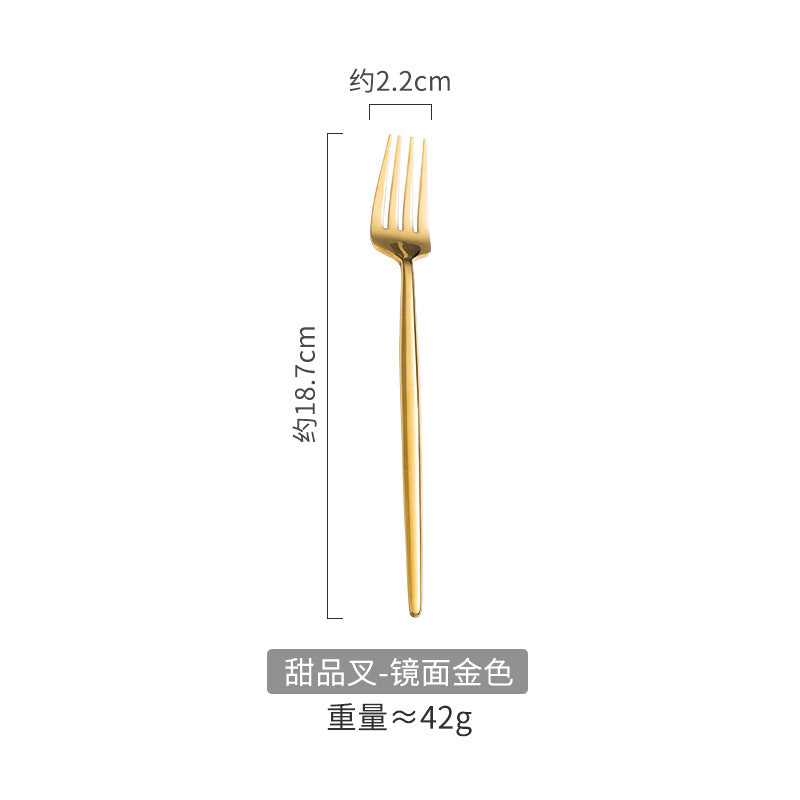 Portuguese Tableware304Glossy Round Handle Main Dinner Knife Fork Spoon Thick Mirror Dessert Spoon Fruit Fork Ice Spoon