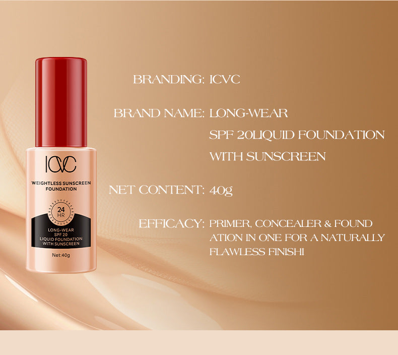 ICVC#Sunscreen Foundation40g Large Capacity Waterproof Long-lasting Non-smudge Lazy Primer Cream E-commerce