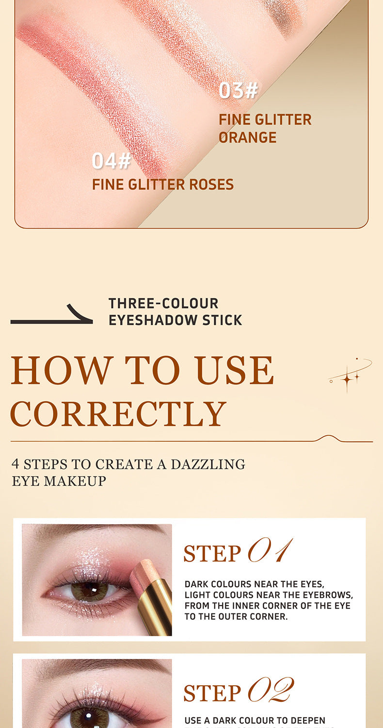 One-Stroke Gradient Lazy Three-Color Eyeshadow Stick Matte Shimmer Pearl Highlight Eyeshadow Pen