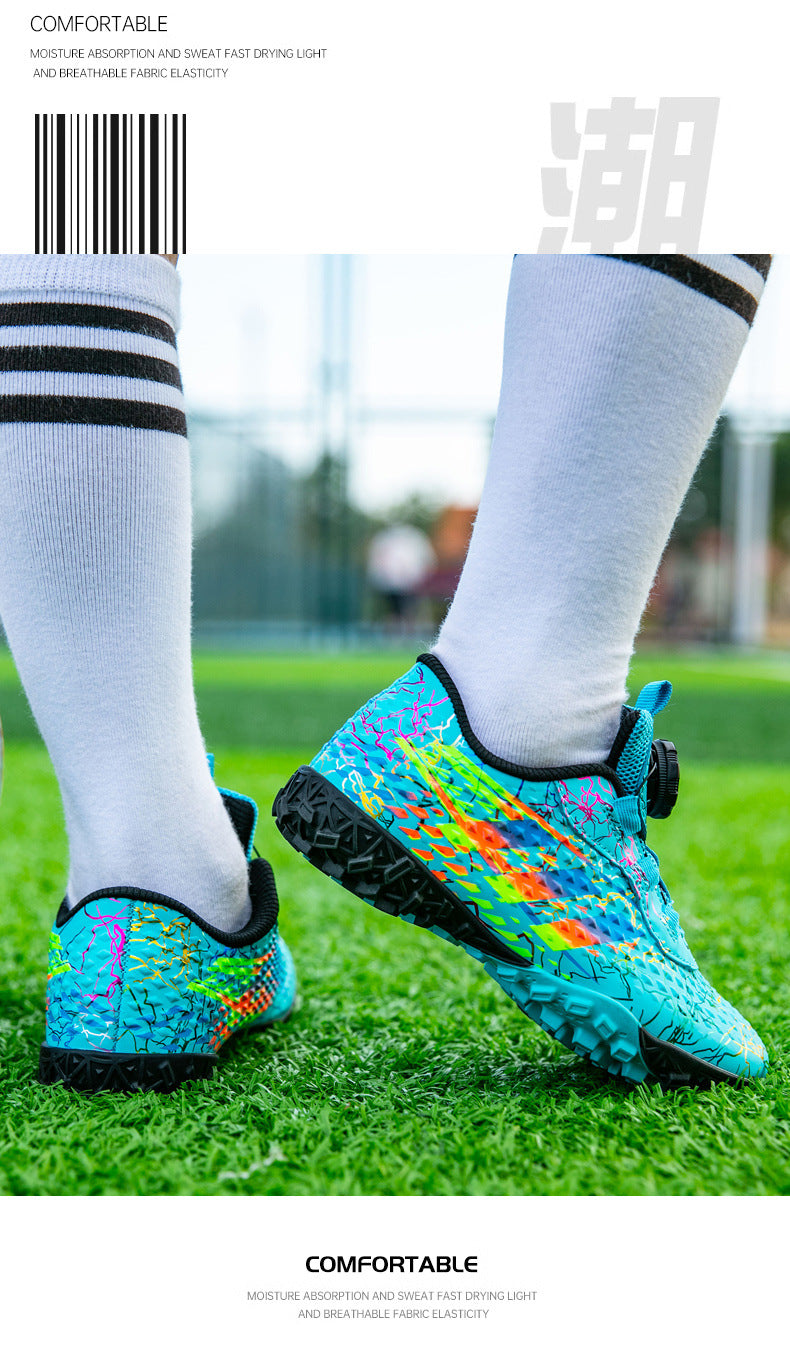 New style soccer shoes for men, women, and children with rotating buckle TF Broken Nail Style Youth Student Grassland Competition Training Shoes