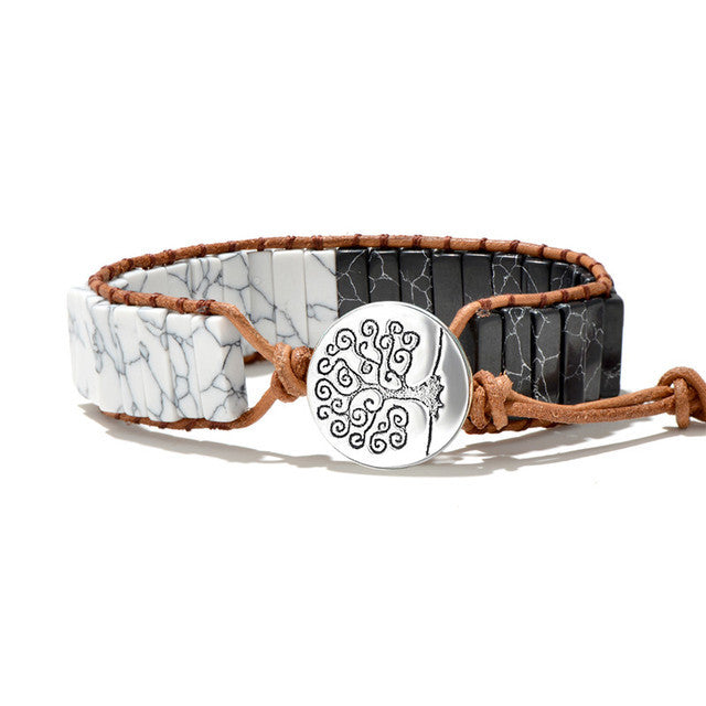 European and American Style Women's Bohemian Bracelet Vintage Emperor Stone Bracelet Handmade Woven Leather Cord Bracelet