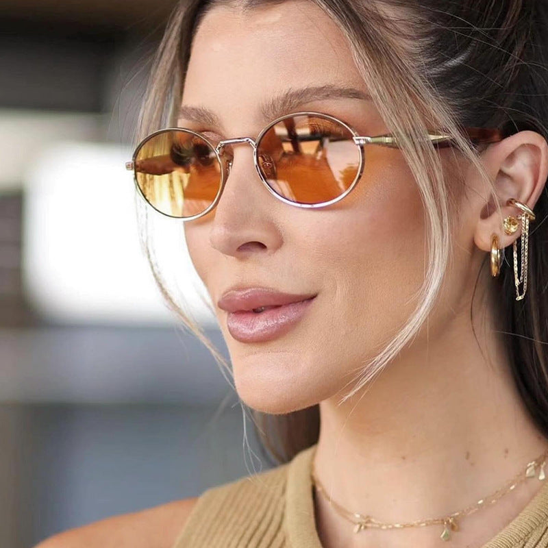Oval Small Frame Sunglasses for Women, High-End Brand, European and American Style, Trendy UV Protection Sunglasses