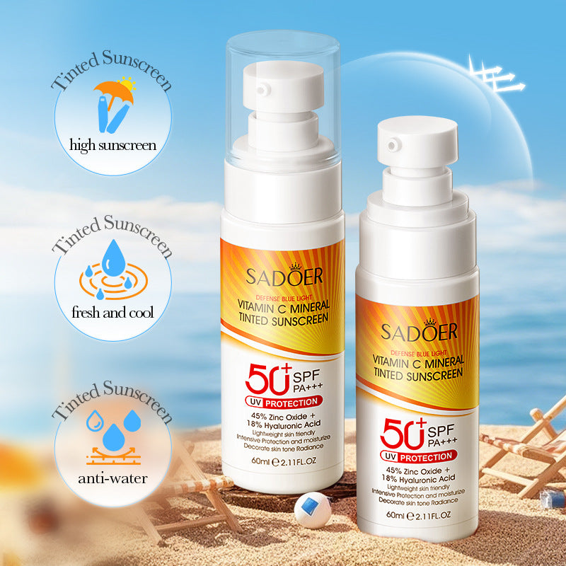 Vitamin C Mineral Tinted Sunscreen SADOER Isolation Sunscreen Lotion Cross-Border Wholesale