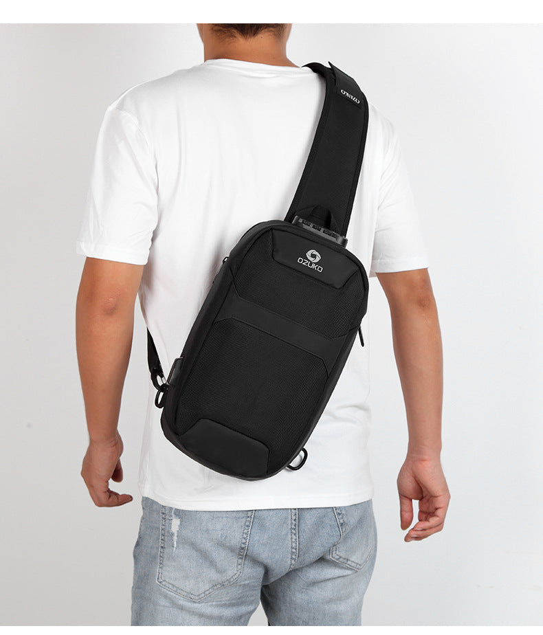 OZUKO Anti-theft Men's Chest Bag Waterproof Oxford Cloth Single Shoulder Crossbody Bag Chest Portable Multifunctional Trendy Bag
