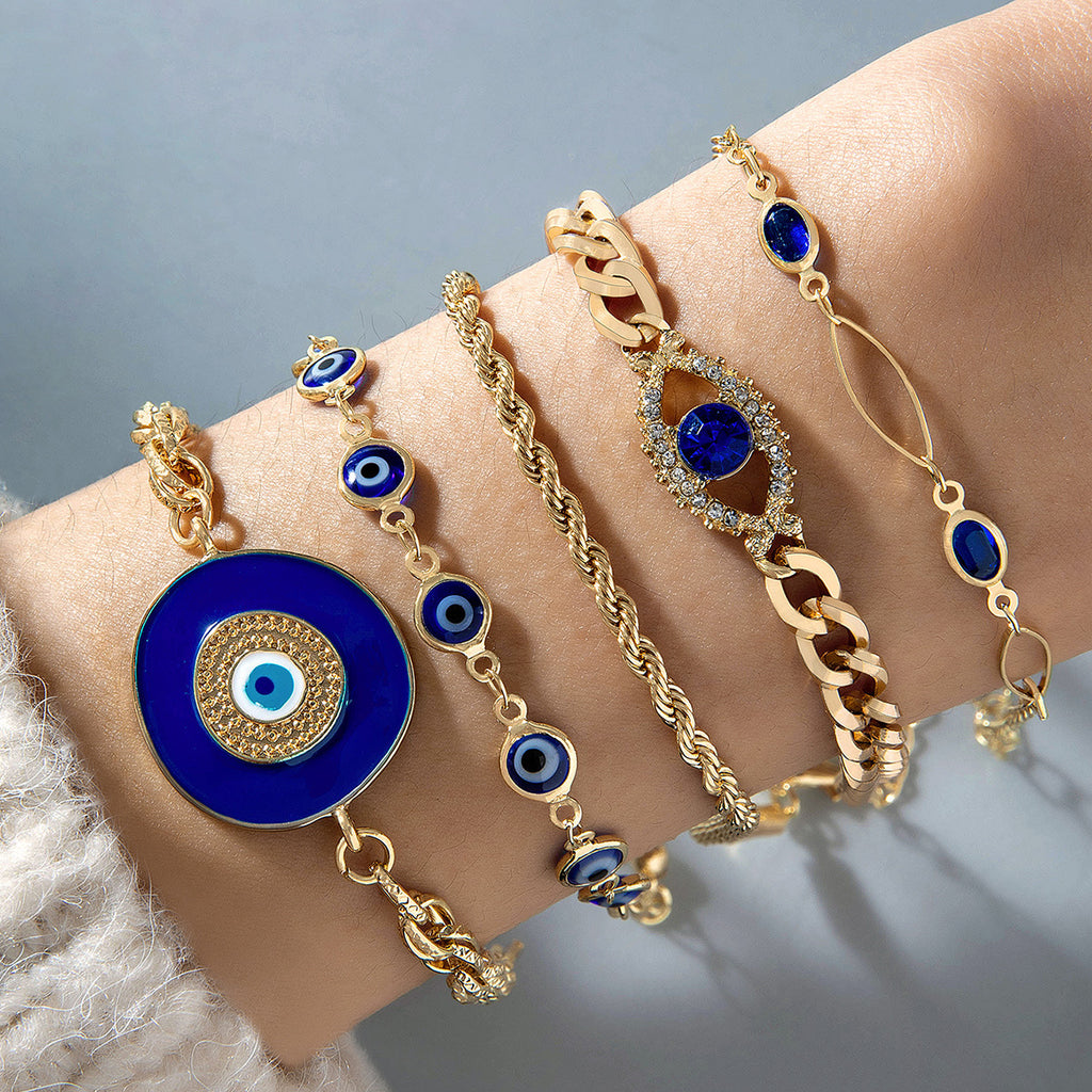 European and American Style Bracelet Bohemian Devil's Eye Bracelet Design Sense Inlaid Diamond Oil Drop Exaggerated Bracelet Set