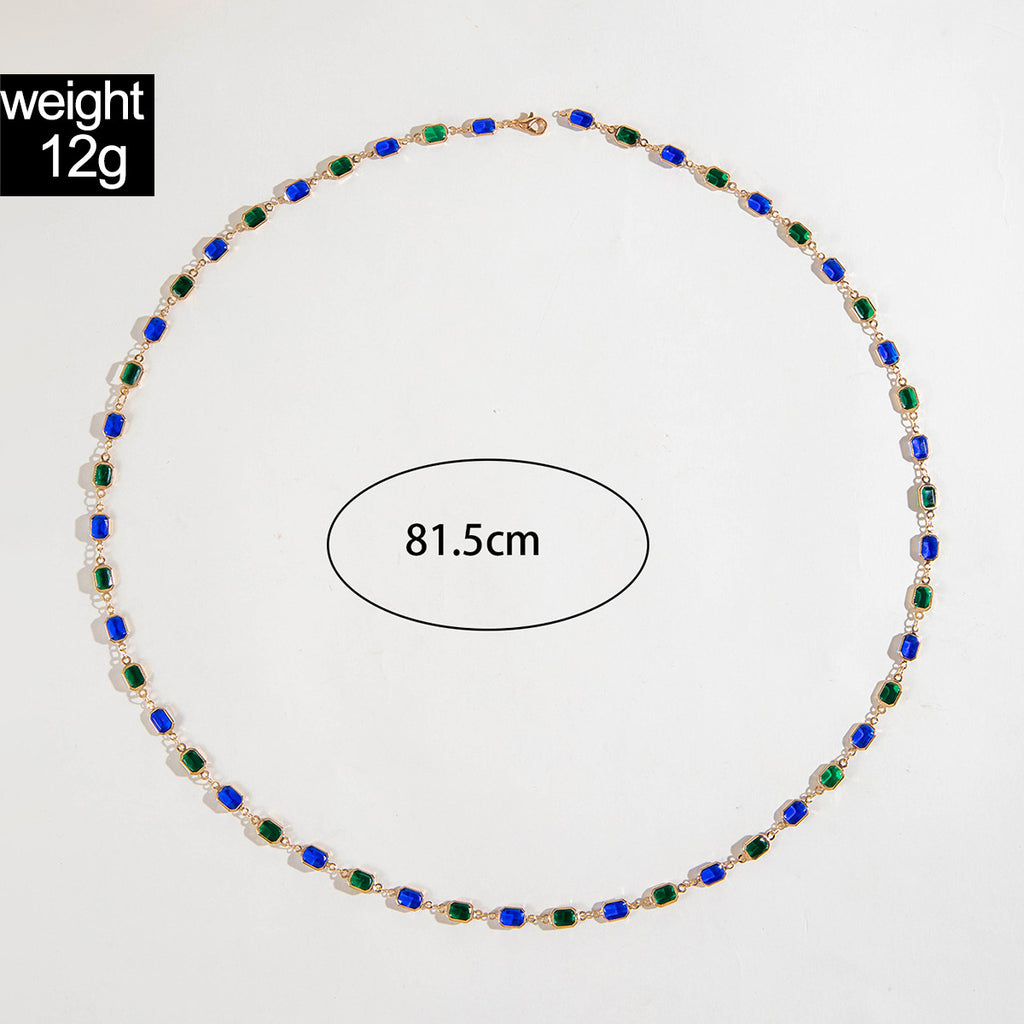Simple Colorful Beaded Tassel y Chain Necklace Elegant Versatile Diamond-Studded Sweater Chain Jewelry