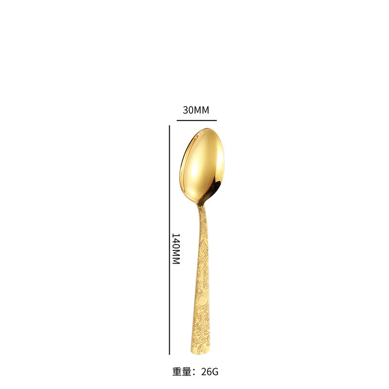 410Stainless Steel Tableware Hotel Restaurant Totem Pattern Knife Fork Spoon Four-Piece Set Western Steak Knife Fork24Set
