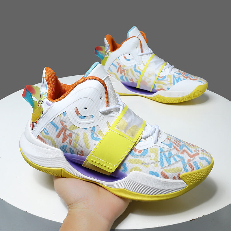 Autumn and Winter New Water Flower4Trendy Casual Basketball Shoes for Teenagers with Velcro Friction Sound and Non-Slip Sports Shoes