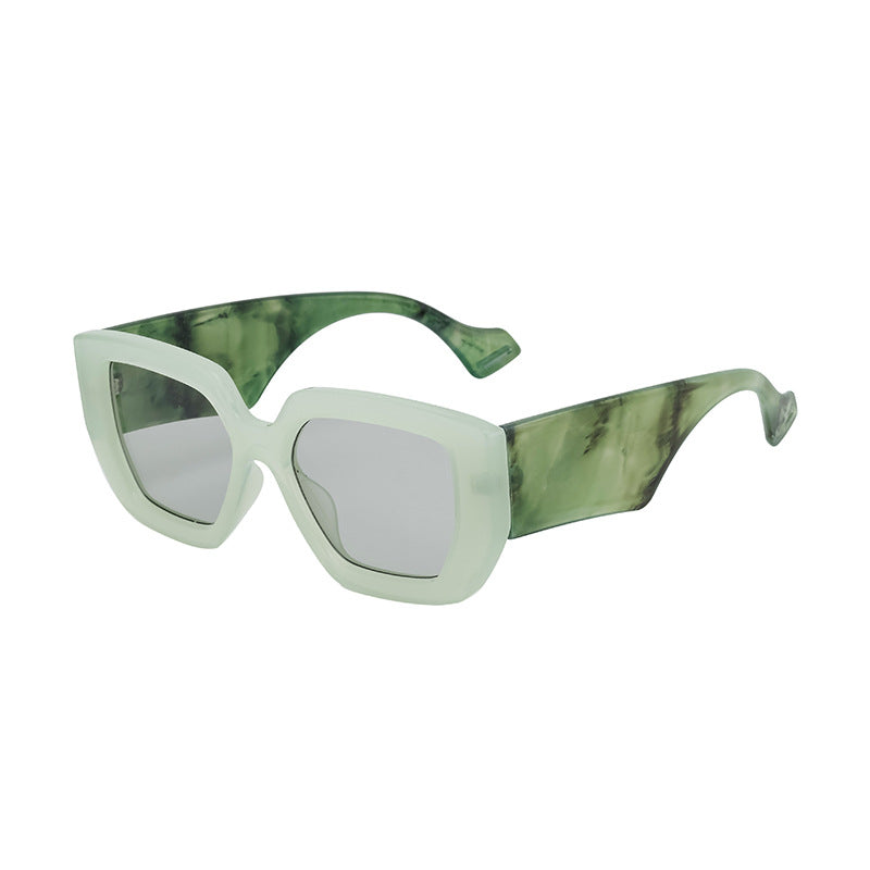 Trendy Square Frame Wide Temple Sunglasses for Women, Internet Celebrity Style Large Frame Sunglasses for Women sunglasses