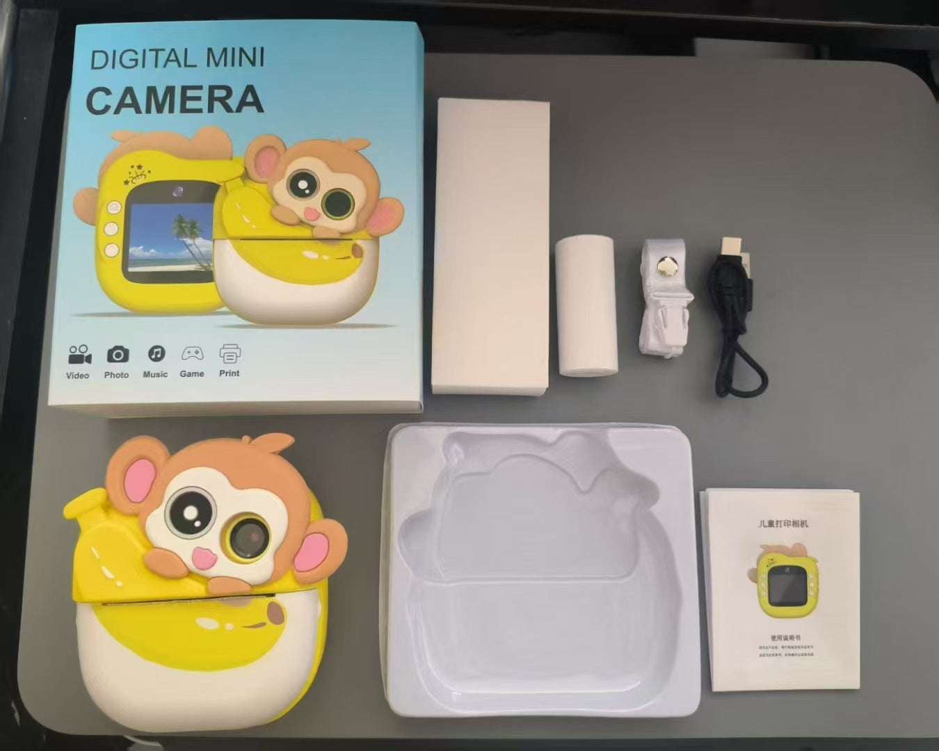 Hot-Selling Children's Camera Polaroid Banana Monkey Cartoon Cute Thermal Camera Ink-Free