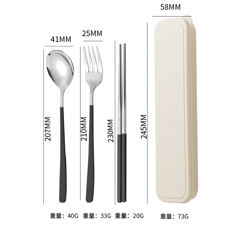 304Stainless Steel Tableware Student Korean Portable Tableware Office Worker Outdoor Spoon Fork Chopsticks Four-piece Set