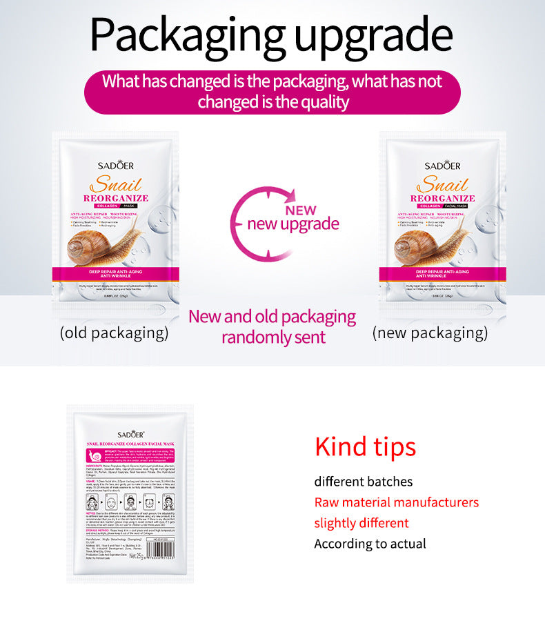 Snail Face Mask25g SADOER Collagen Hydrating Moisturizing Tablets  Wholesale