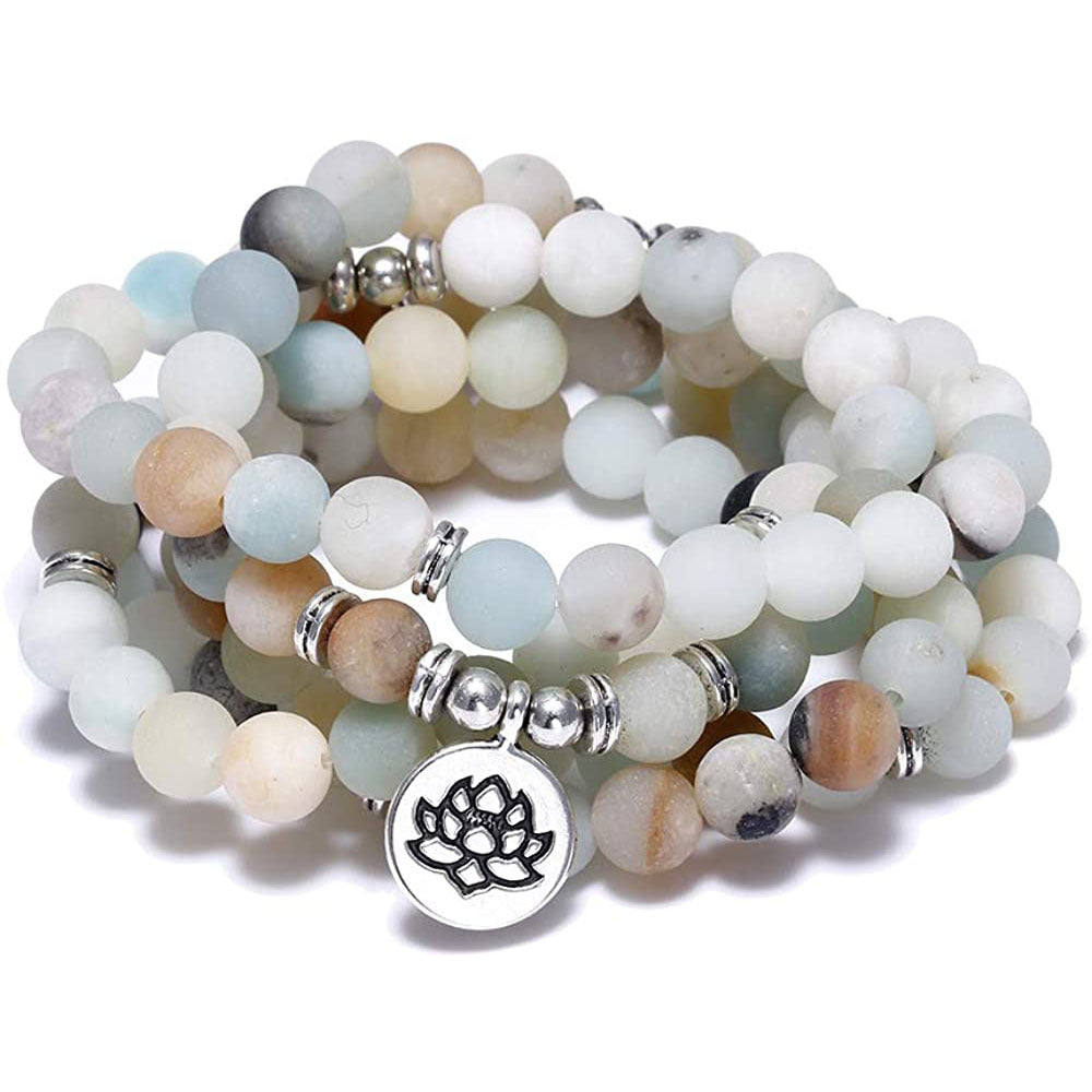 Beaded Bracelet Men's Gift108Buddha Lotus Eye Pendant Tiger Eye Stone Aquamarine Long Bracelet