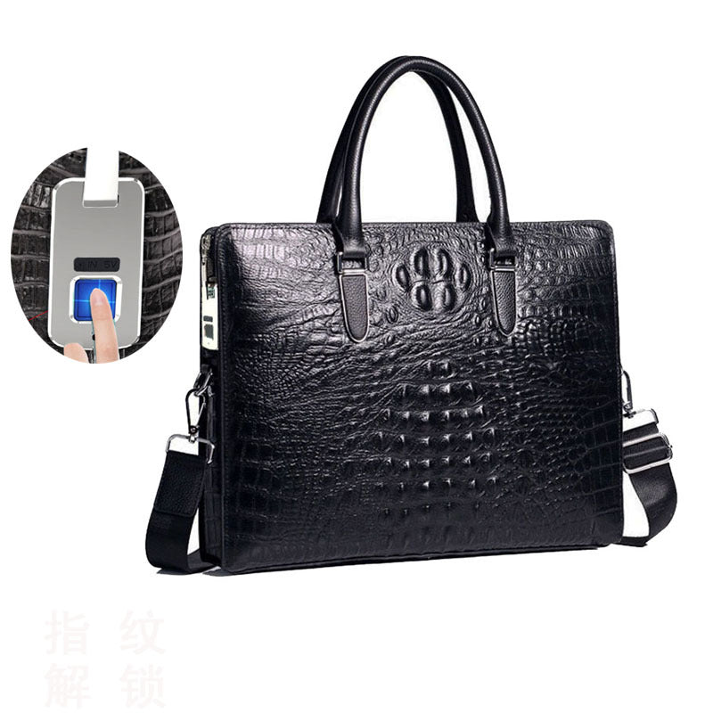 Fingerprint Unlock Bag Genuine Leather Business Commuting Large Capacity Men's Cowhide High-end Handheld Briefcase Anti-theft