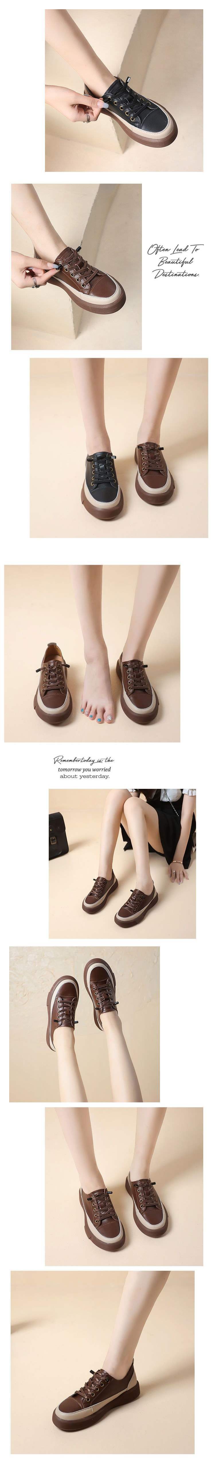 British style thick-soled color-blocking simple sneakers for women2025New Korean Style Simple Non-Slip Loafers for Women Retro Chic
