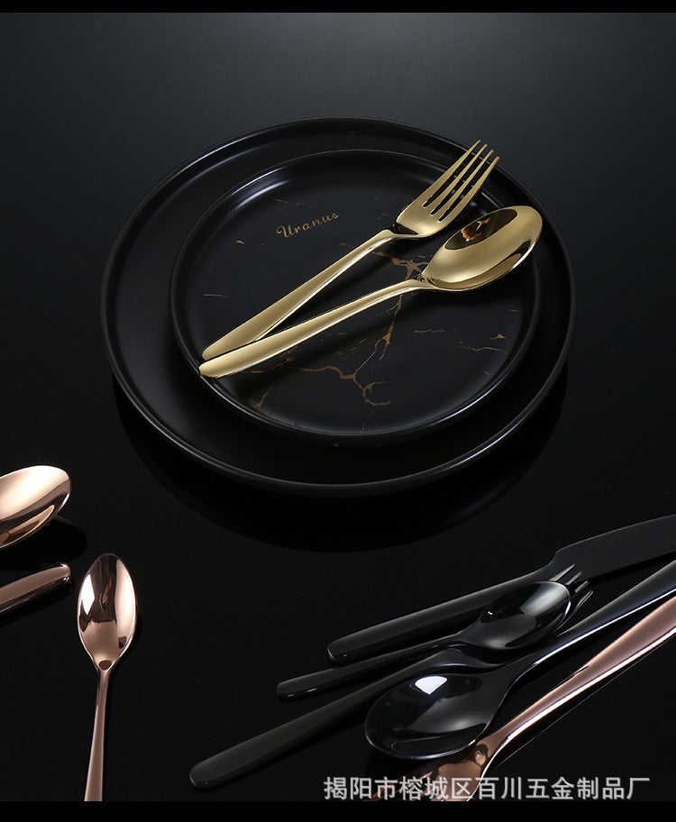 304Stainless Steel Knife Fork Spoon Thickened Tableware Western Hotel High-end Steak Knife Fork Dessert Spoon Set Kunting