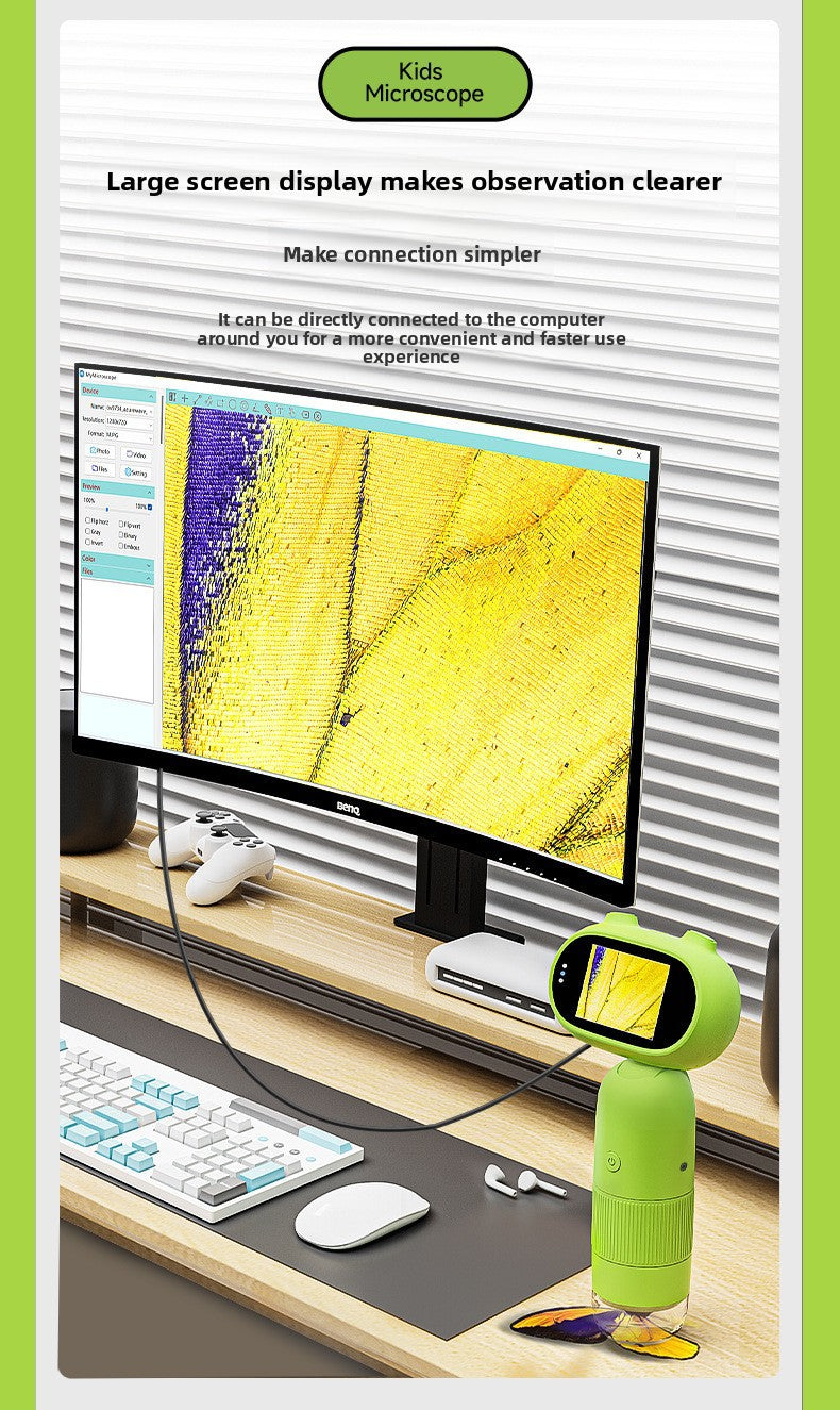 Cartoon High-Definition New Children's Digital Electronic Microscope with Screen Handheld Portable Magnifier Educational Gift In Stock