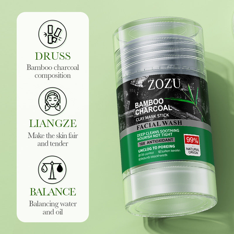 Bamboo Charcoal Solid Mask40g ZOZU Clean pores refreshing portable clay mask stick cross-border wholesale