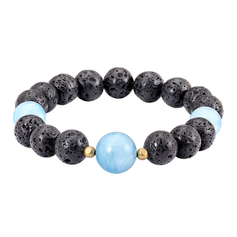 New Men's Lava Stone Bracelet Blue Beads10mm Natural Stone Beaded Volcanic Stone Stretch Bracelet