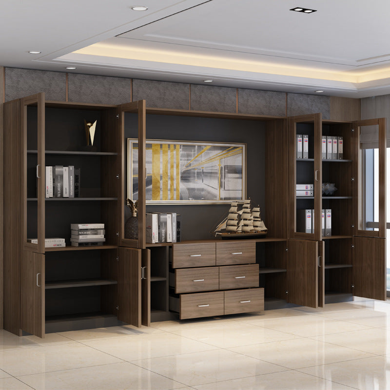Wooden File Cabinet Office Bookshelf Boss Desk Background Cabinet Drawer-Type Office Document Cabinet Glass Door High Cabinet