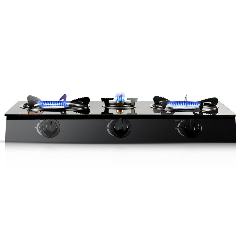 RAF Tabletop Flameout Protection Glass Rotating Fire Intense Gas Stove Three Burners Household Liquefied Gas Stove R.8052
