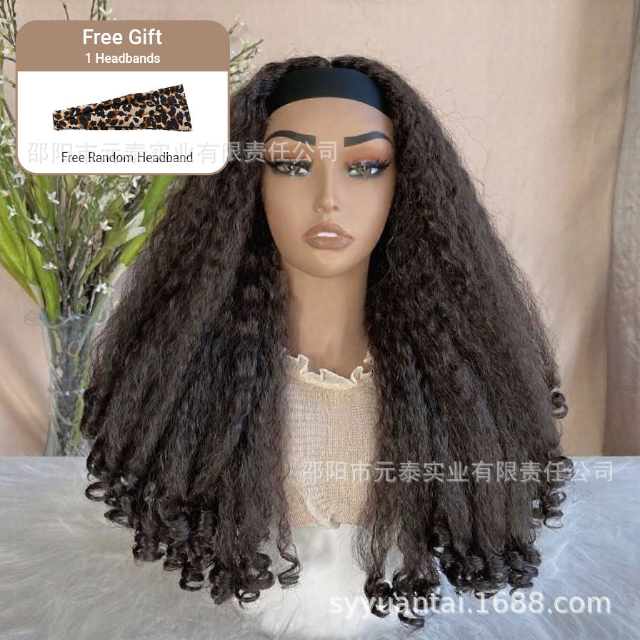 Cross-Border Hot-Selling Wig Factory European and American Fashion Synthetic Hair Mechanism Ice Ribbon VPART Long Curly Hair Curly Hair Top