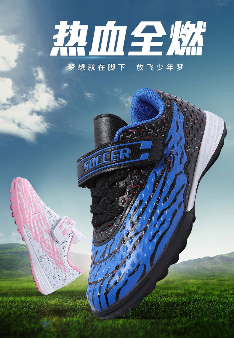 New football shoes for men and women with Velcro for children TF Broken Nail Style Youth Student Grassland Flat Training Shoes