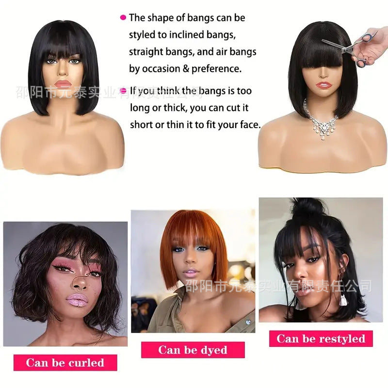 Bob Wigs Human Hair With Bangs Short Bob Straight Bang Wigs